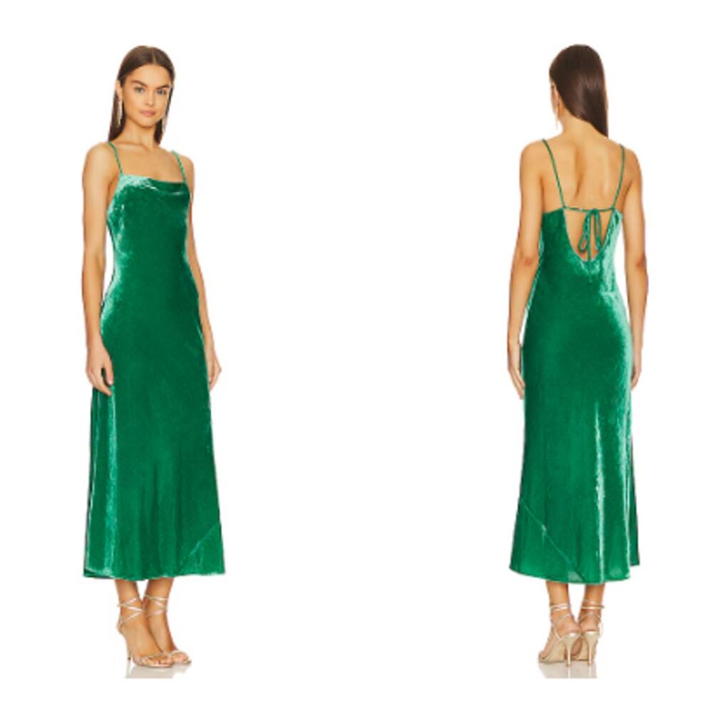RHODE Jemma Dress Emerald Velvet Slip Midi Dress Size 4 New with Tags